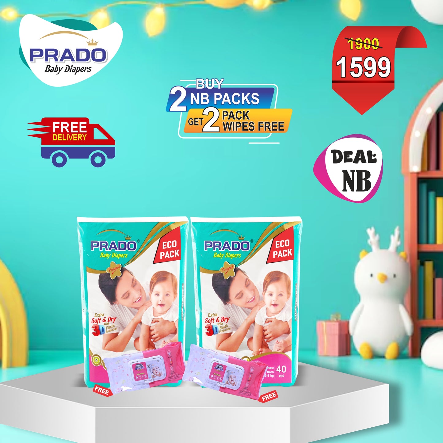 New Born Deal – Buy 2 NB Pack & Get 2 Wipes Free